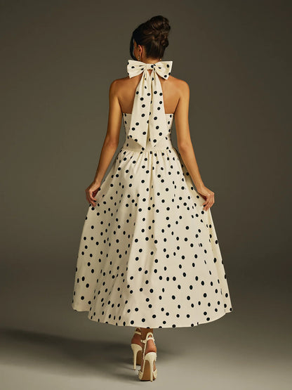 Colette Polka Bow Halter Midi Dress