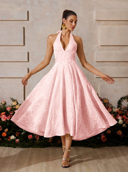 Rosalie Pink Halter Midi Dress