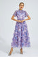 Floral purple short sleeves mesh midi dress (Preorder)