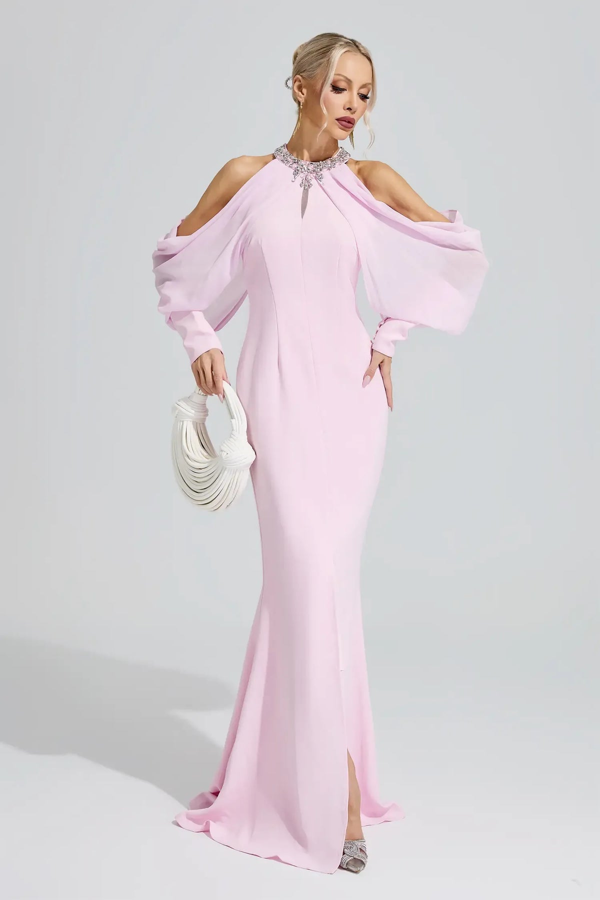 Seraphina Crystal Cold-Shoulder Gown