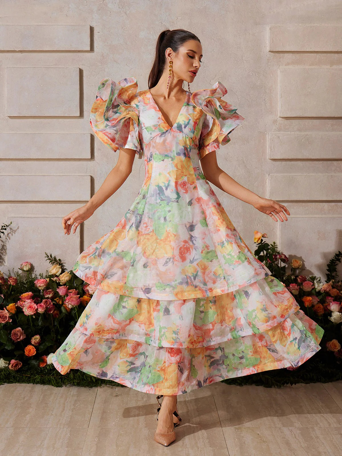 aurora ruffle maxi dress Floral Perfect for weddings cozy fall plaid sundress Color:White/Blue Beach Wedding Dresses, Destination