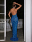 Blue crystal sequined maxi dress