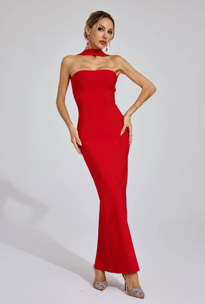 Bandage red maxi dress
