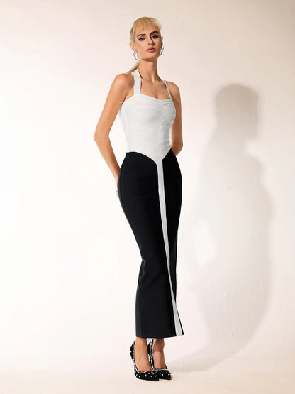 Monochrome Halter Bodycon midi Dress