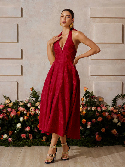 Rosalie Red Halter Midi Dress