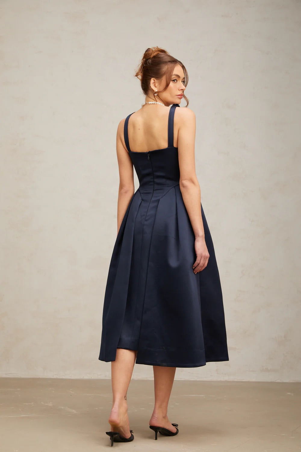 Dark blue satin midi dress