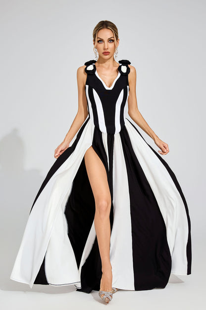 Fleur Noir Striped Maxi Dress