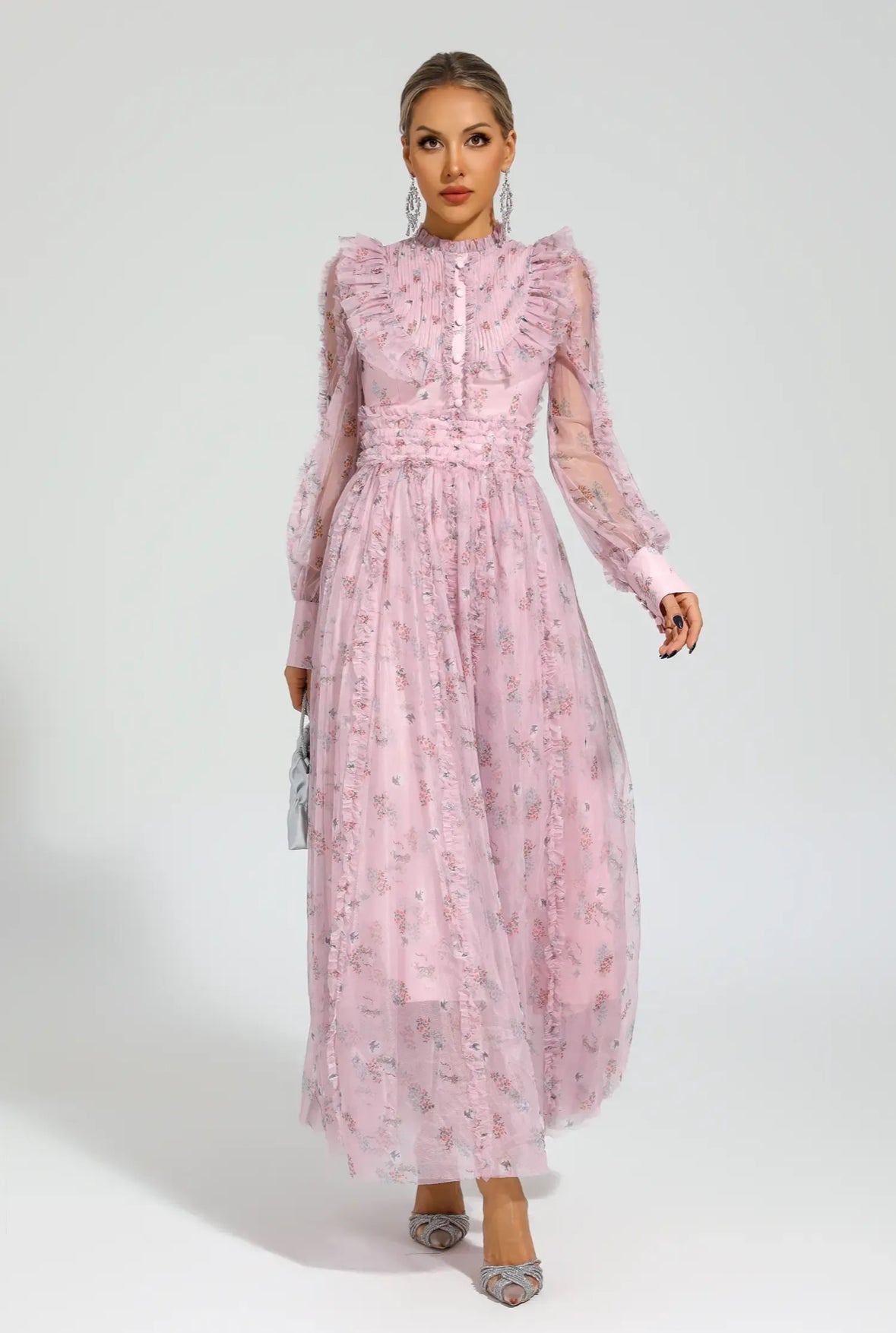 Pink floral maxi dress