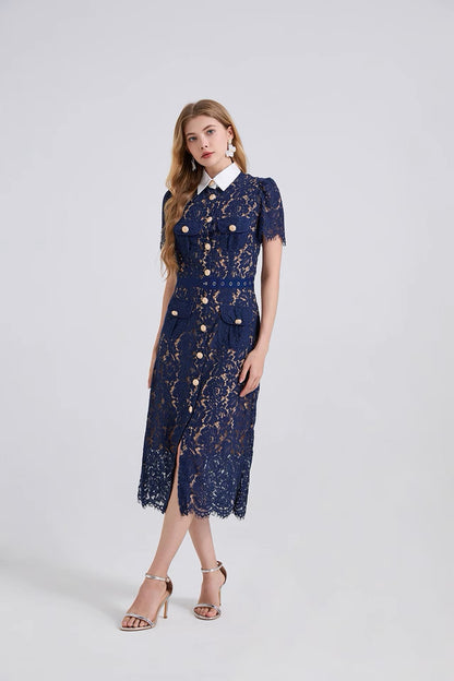 Guxi Navy Lace Collar Dress