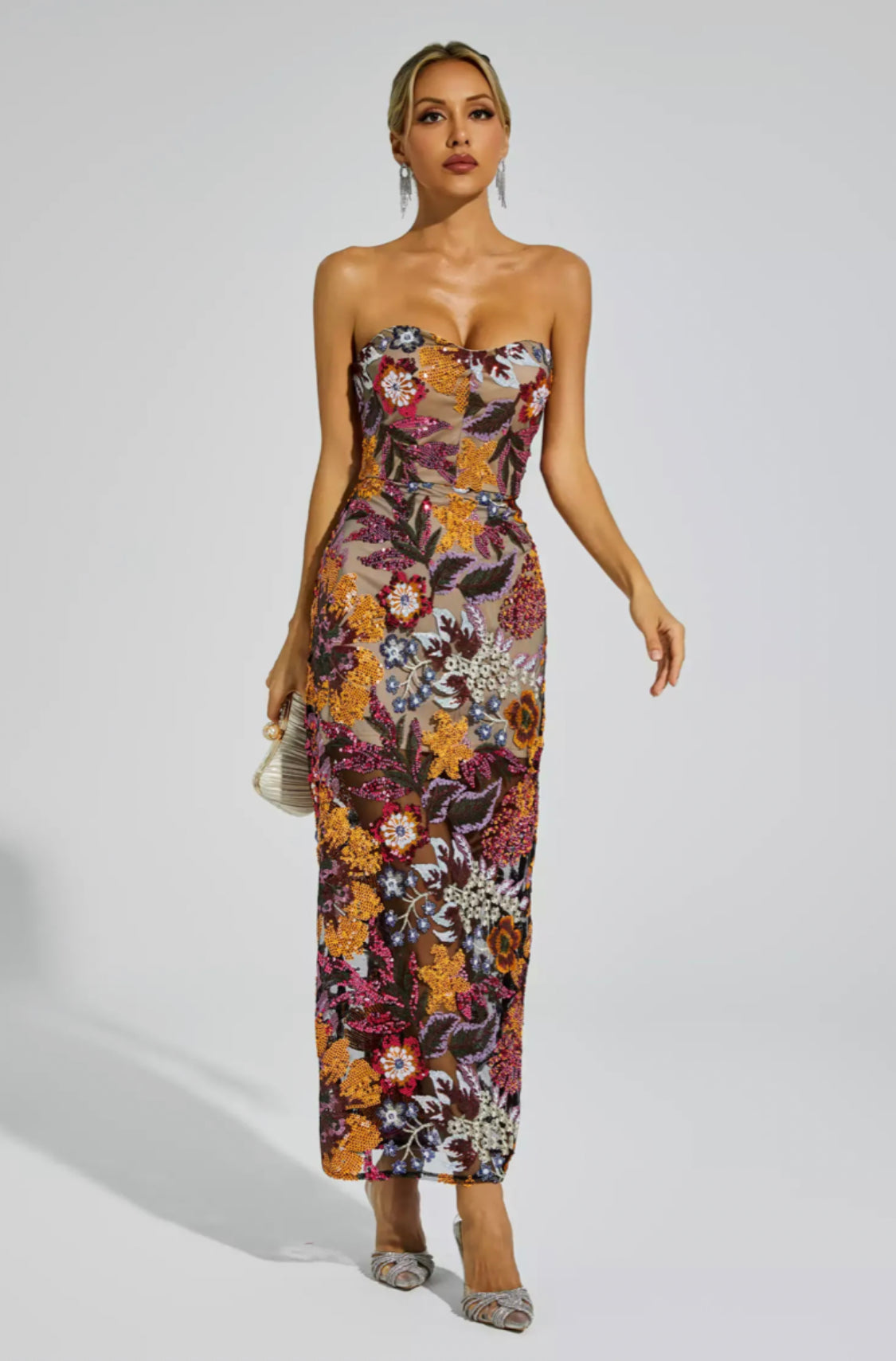 Leanna brown/red flower midi dress