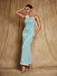 Sky blue sequin flower maxi dress