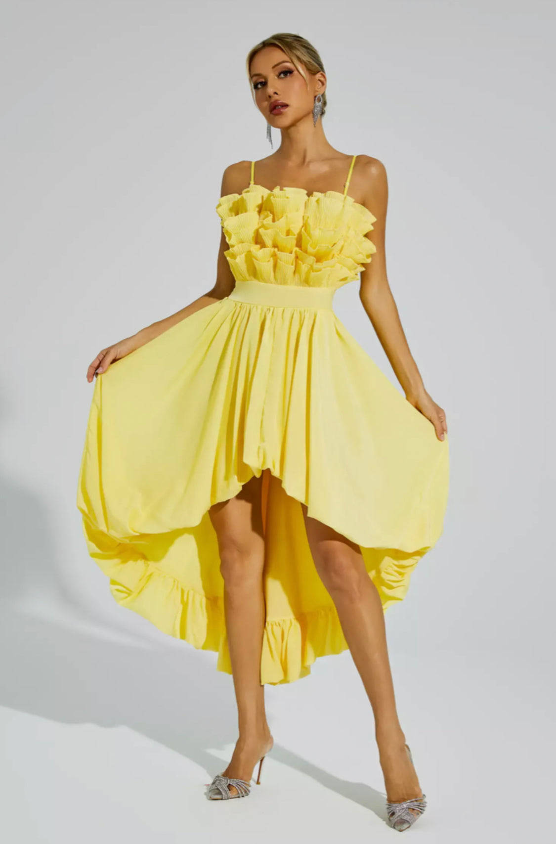 Chaplin yellow asymmetric midi dress