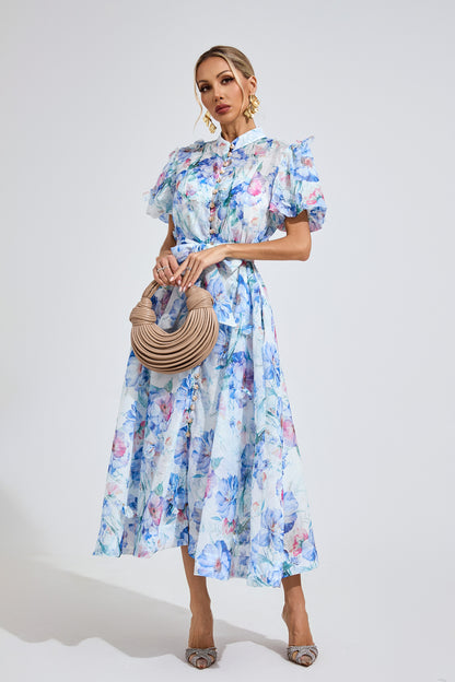 Aurélie Puff Sleeve Floral Shirt Maxi Dress