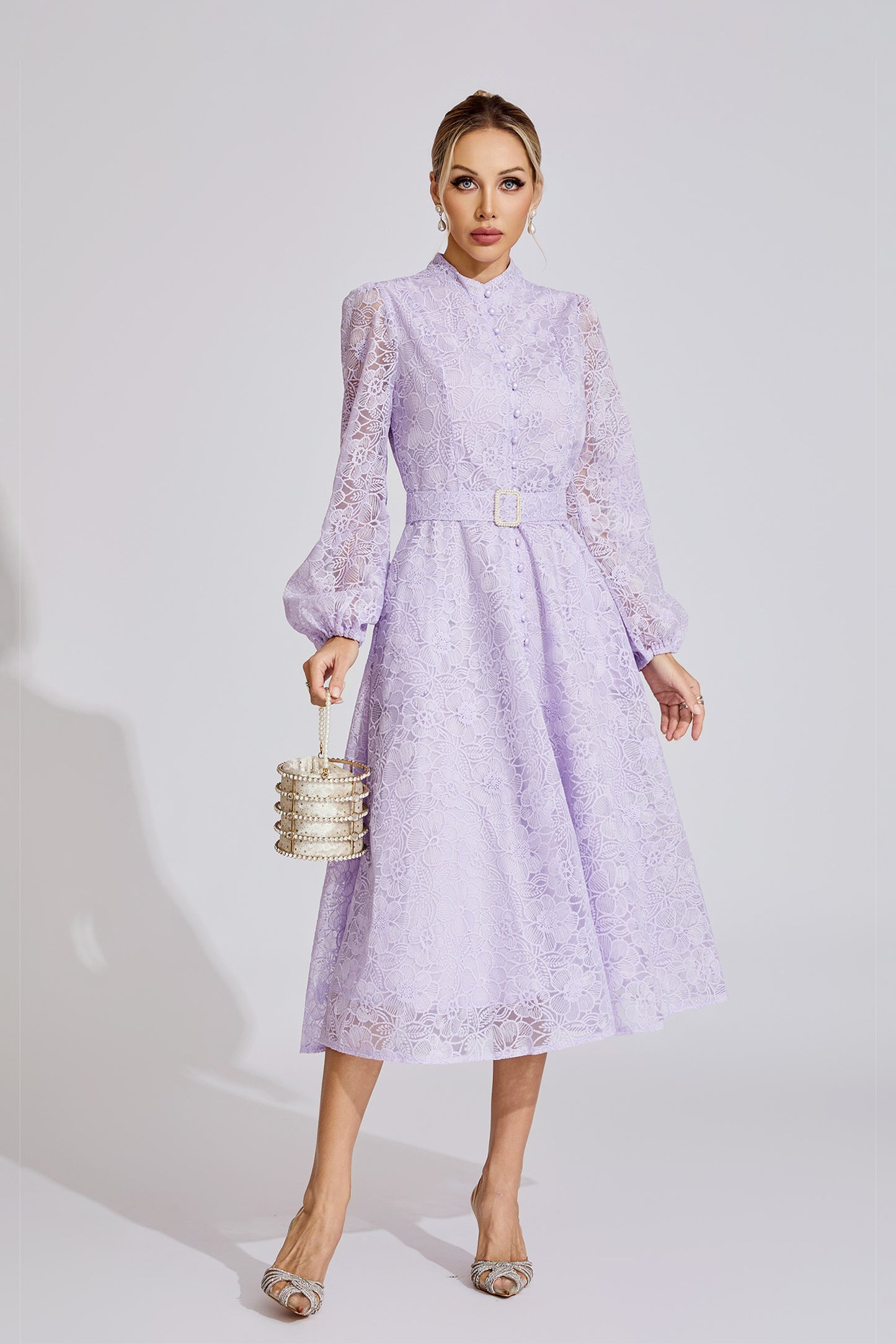 Liliane Embroidered Lace Midi Dress