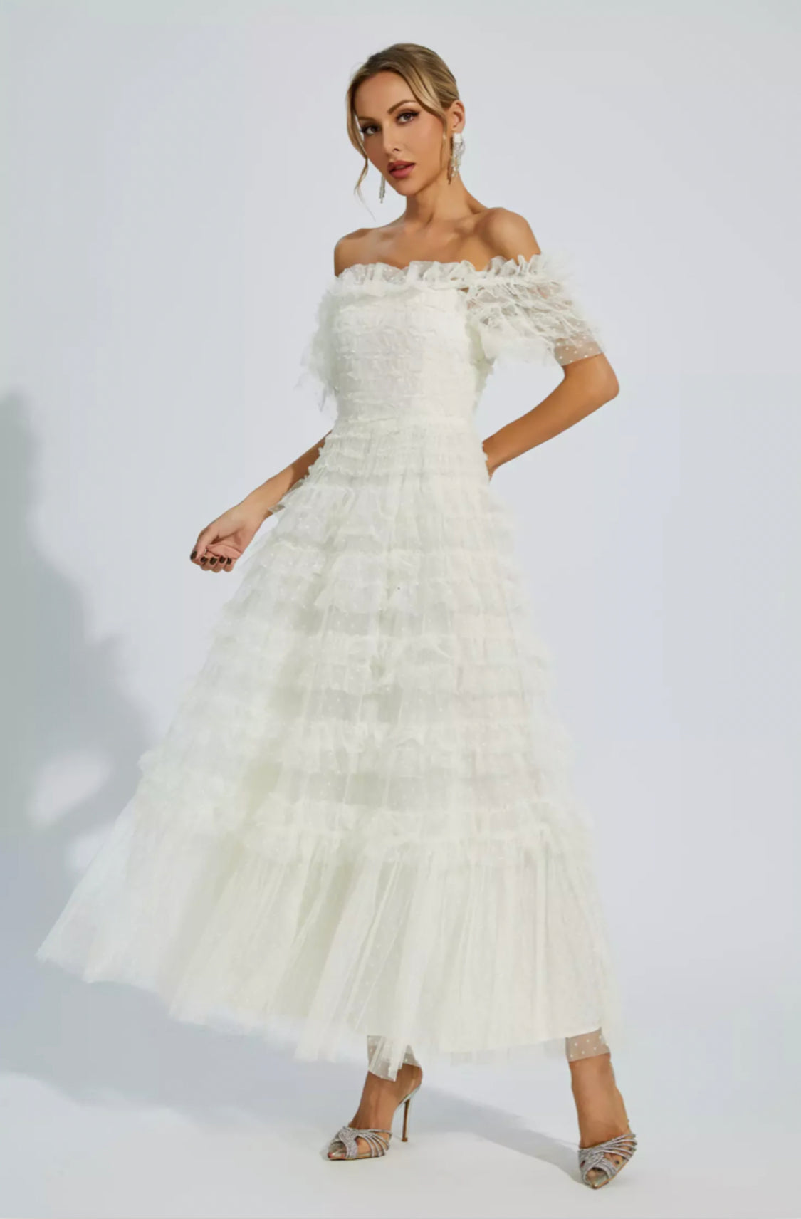 Kai off shoulder mesh maxi dress