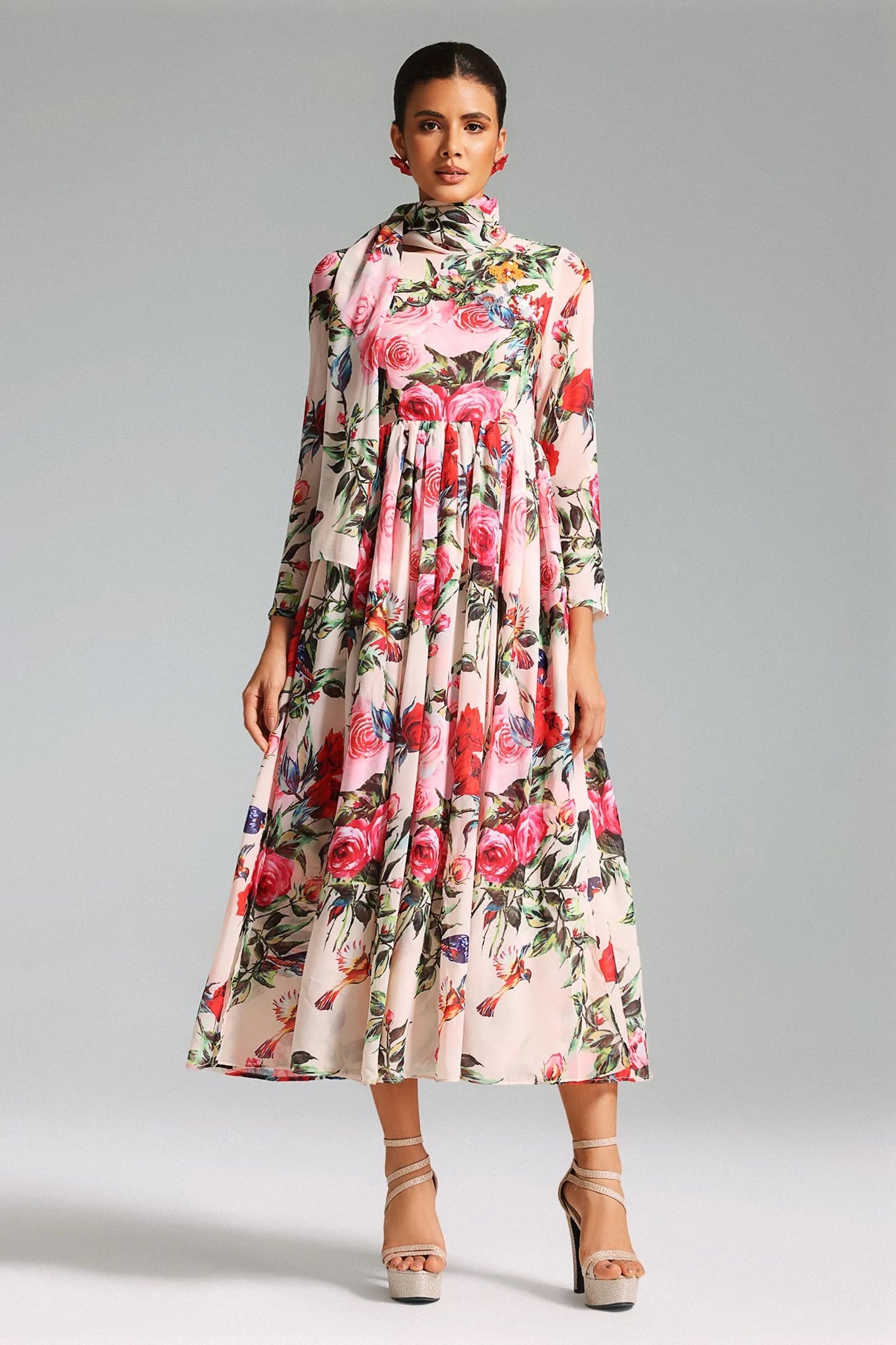 Lase floral midi dress