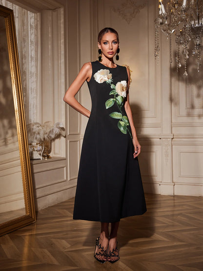 Fleur de Grâce Embroidered Midi Dress