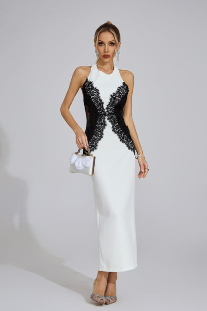 Bianca Lace-Panel Halter Midi Gown