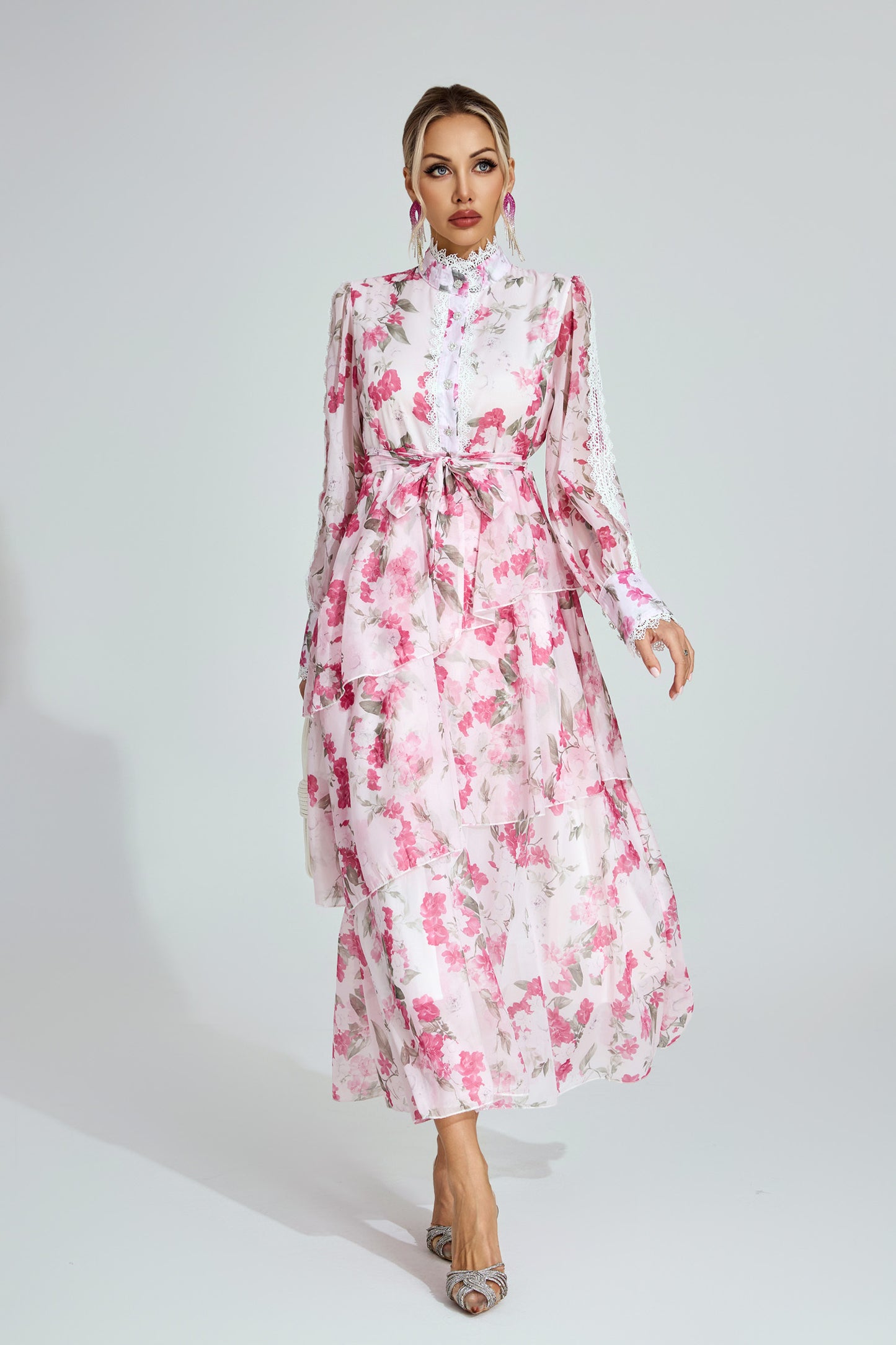Rosalie Tiered Pink Floral Dress