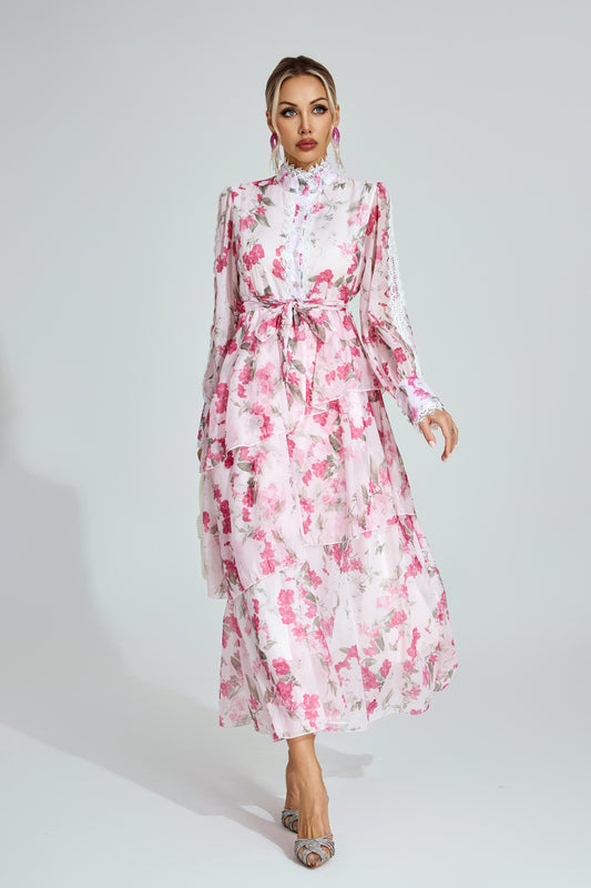 Rosalie Tiered Pink Floral Dress