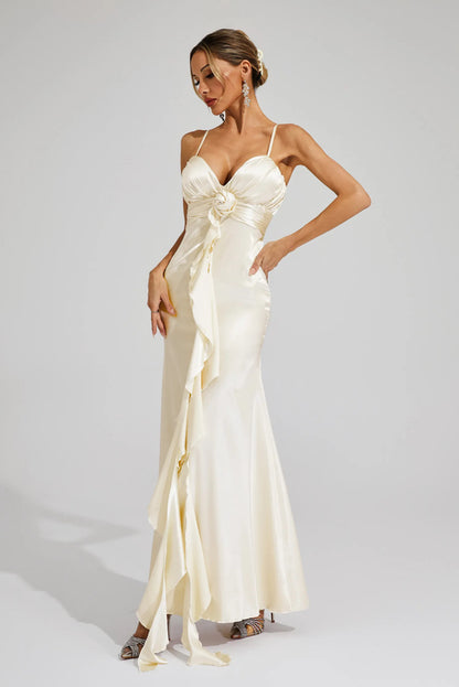Rosé Satin Drape Gown