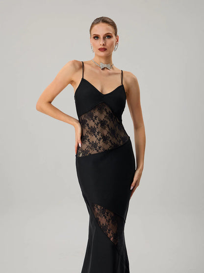 Black Lace Panel Slip Gown