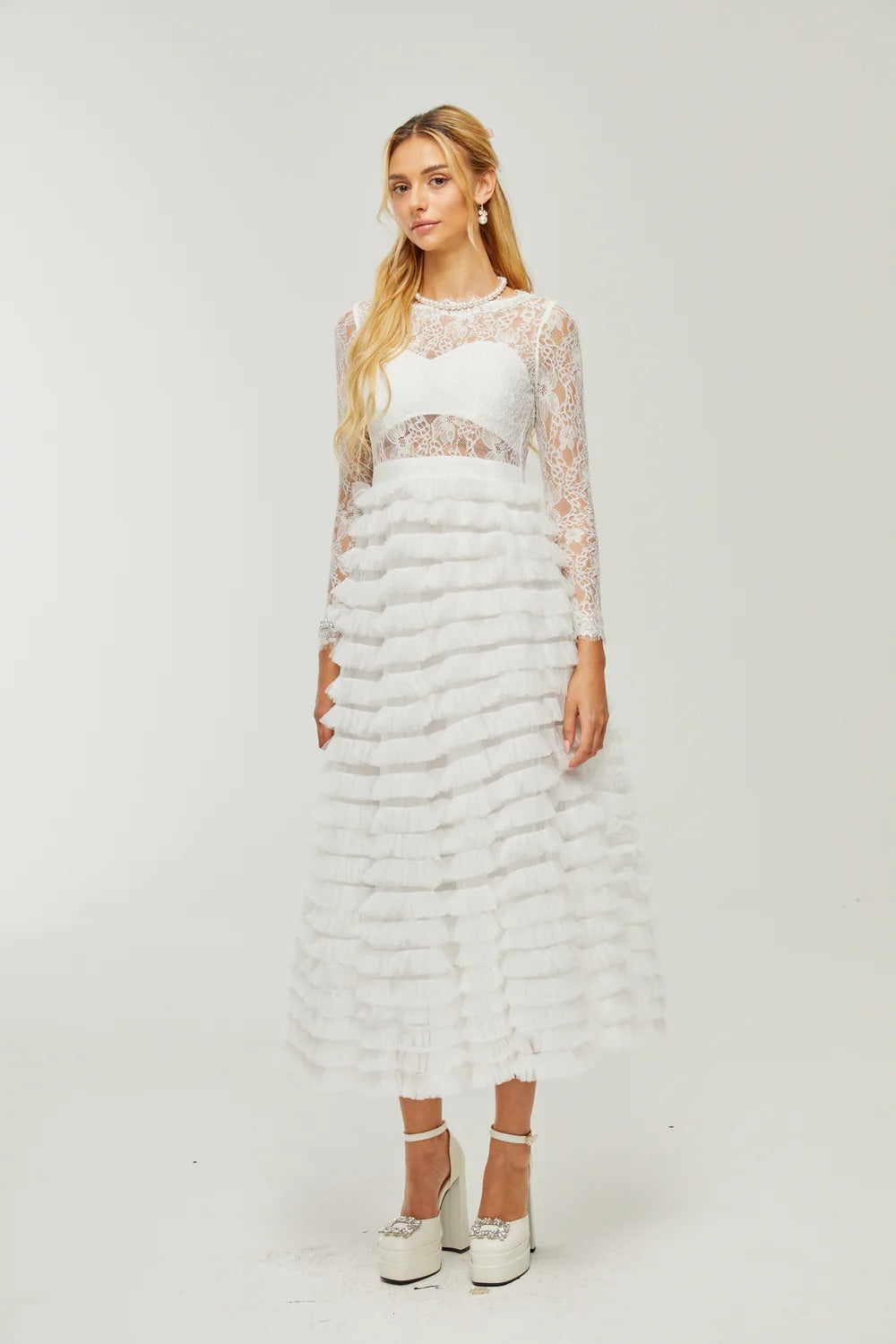 Philippine lace layered midi dress