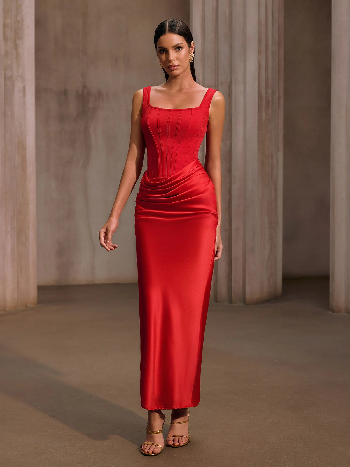 Scarlet Contour Satin Maxi Dress
