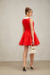 Red V-neck flared mini dress