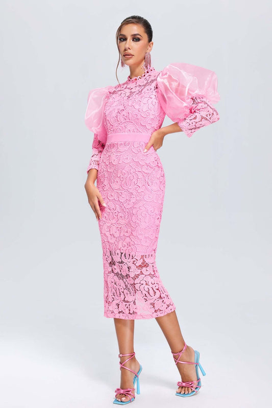 Nikita lace puff sleeves midi dress (8280049746158)