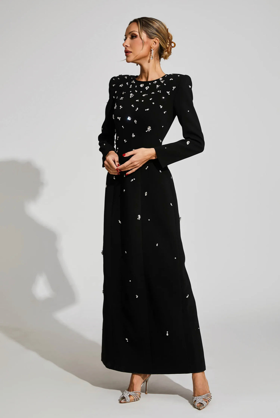 Black diamond long sleeves maxi dress