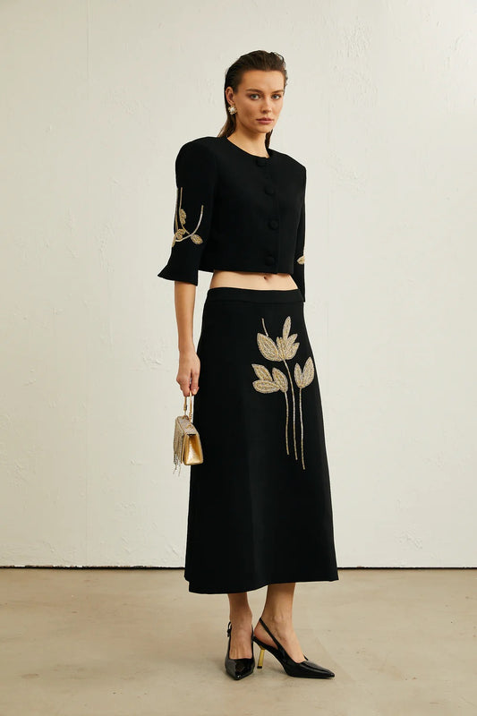 Flower appliqué top/skirt set