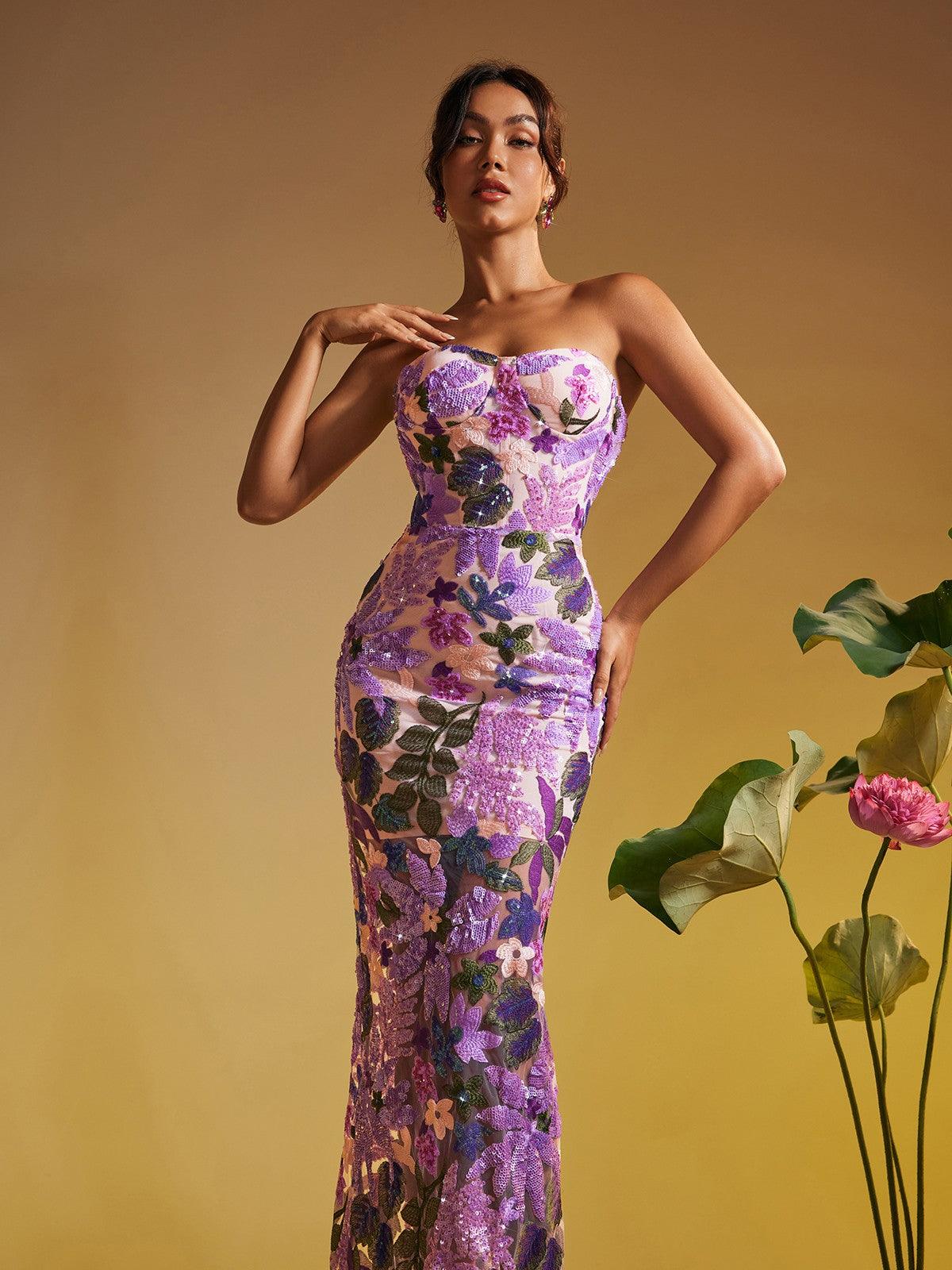 Kevin purple flower maxi dress