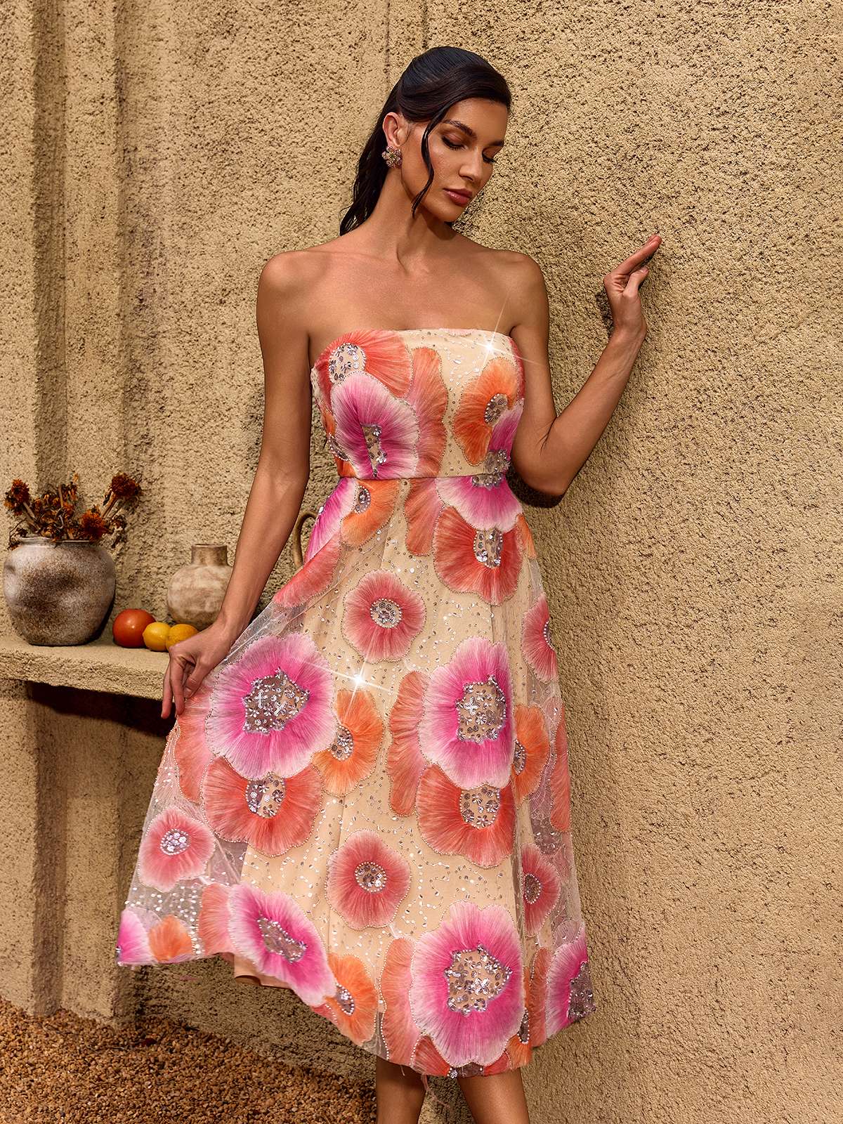 Rosalie Bloom Embroidered Midi Dress