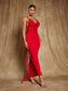 Backless flower red maxi dress