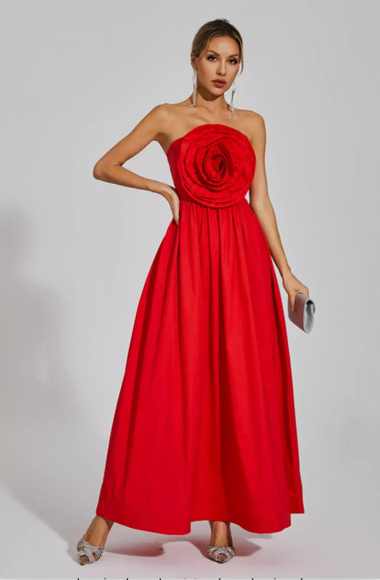 Marjorie flower red maxi dress