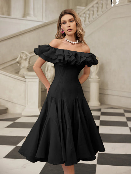 Amélie Off Shoulder Ruffle Midi Dress
