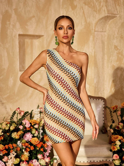 Allegra One-Shoulder Wave Mini Dress
