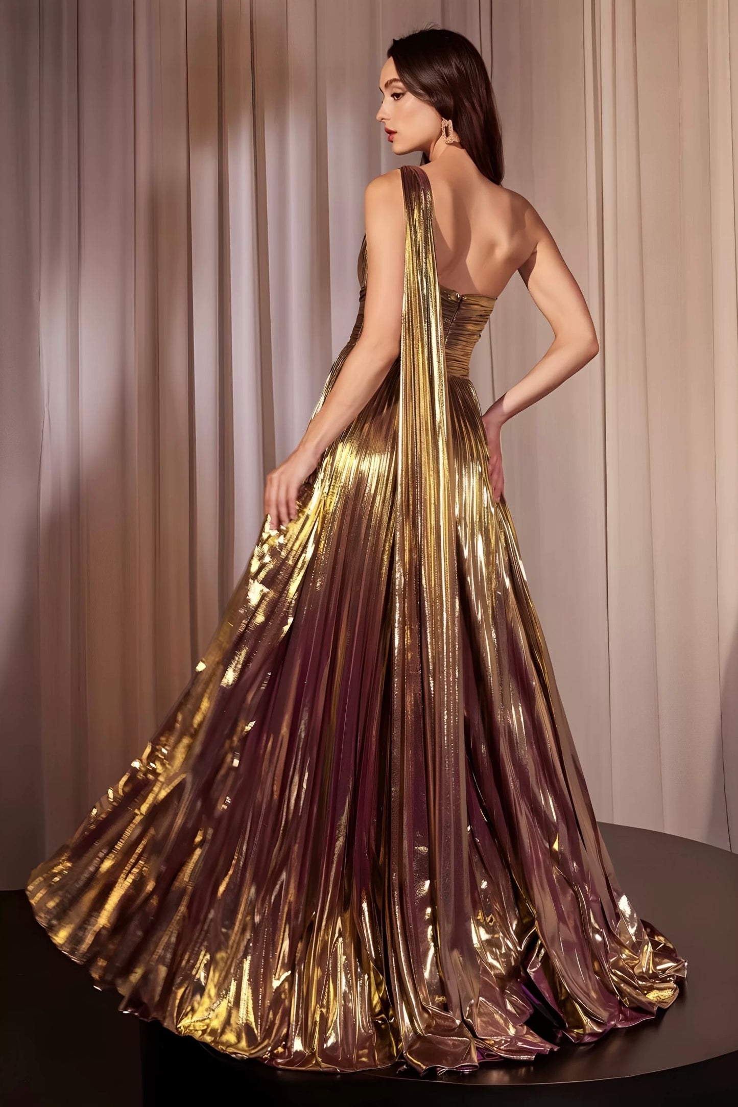 Aurora One-Shoulder Metallic Gold Gown