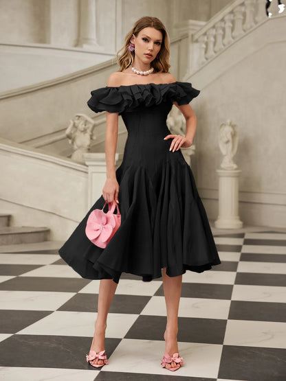Amélie Off Shoulder Ruffle Midi Dress