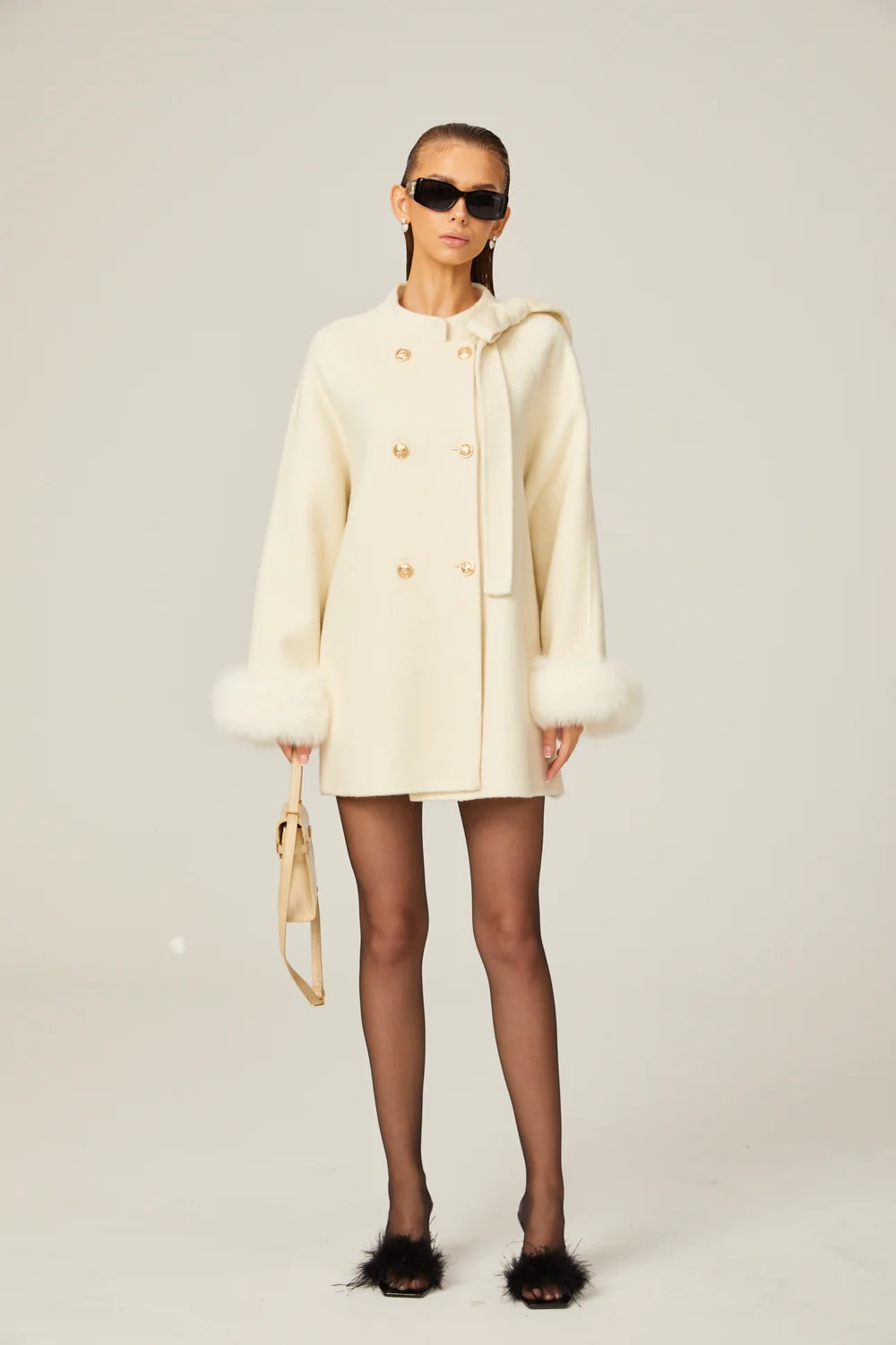 Wool fur bowknot coat