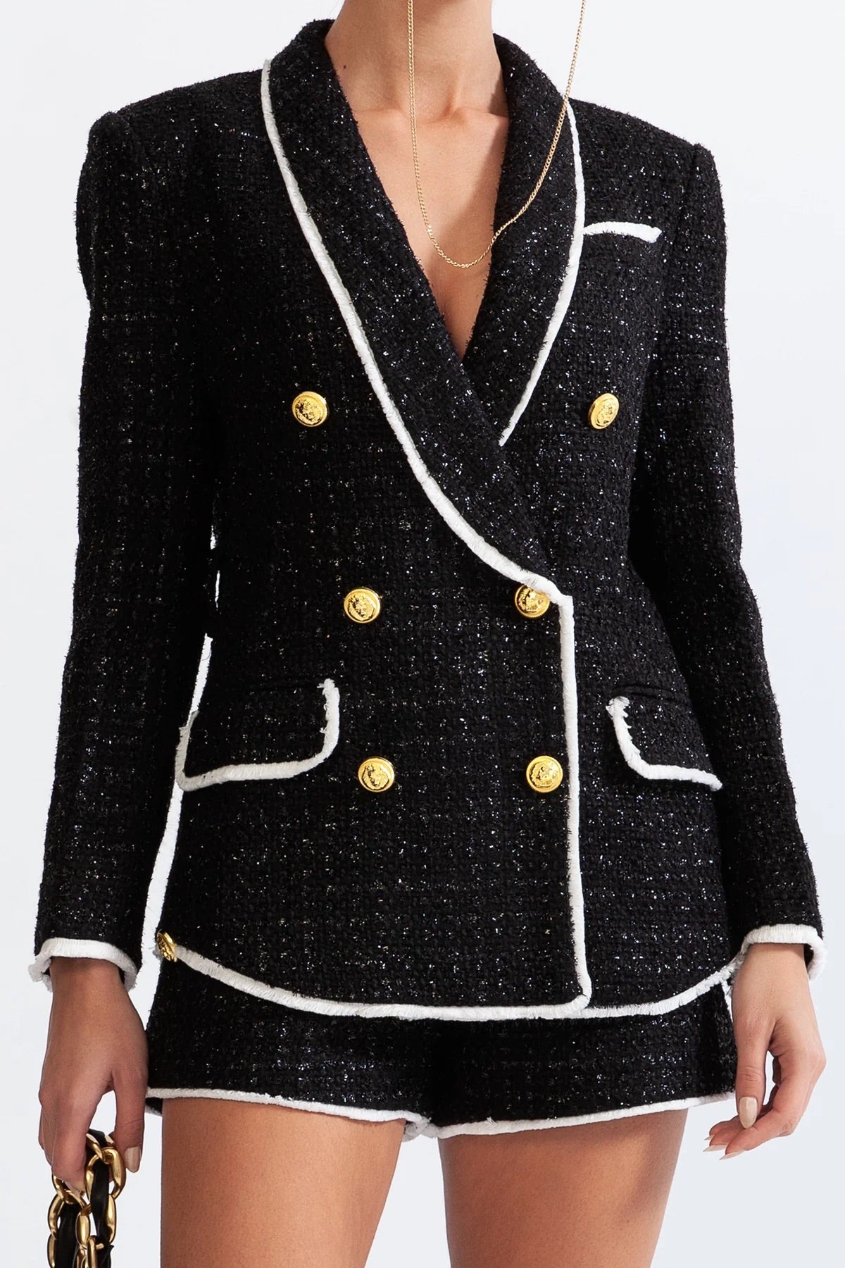 Black tweed belted blazer (8284718760174)