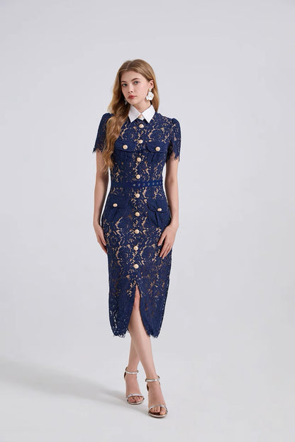 Guxi Navy Lace Collar Dress