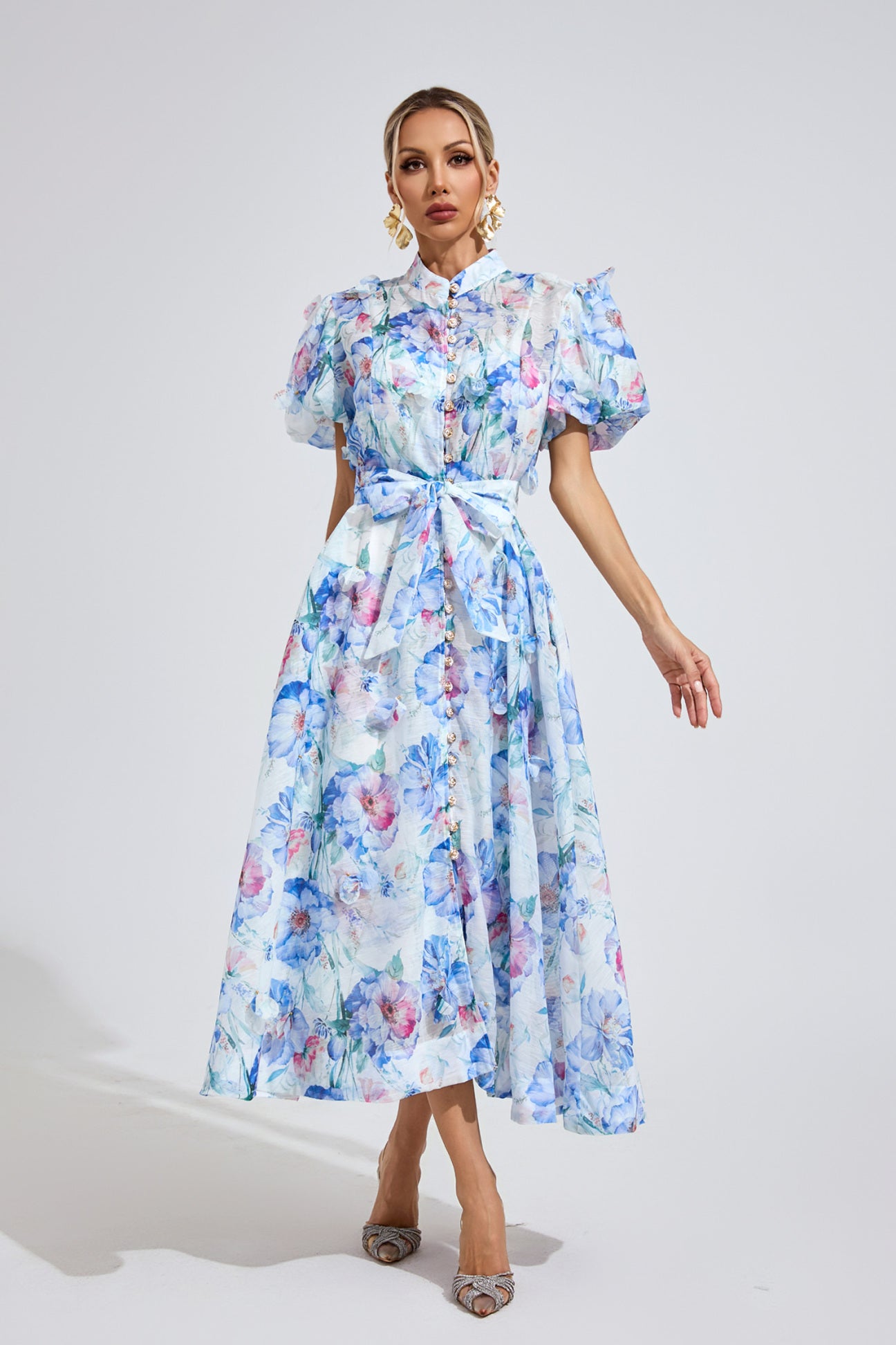 Aurélie Puff Sleeve Floral Shirt Maxi Dress