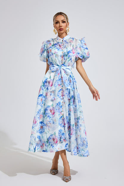 Aurélie Puff Sleeve Floral Shirt Maxi Dress
