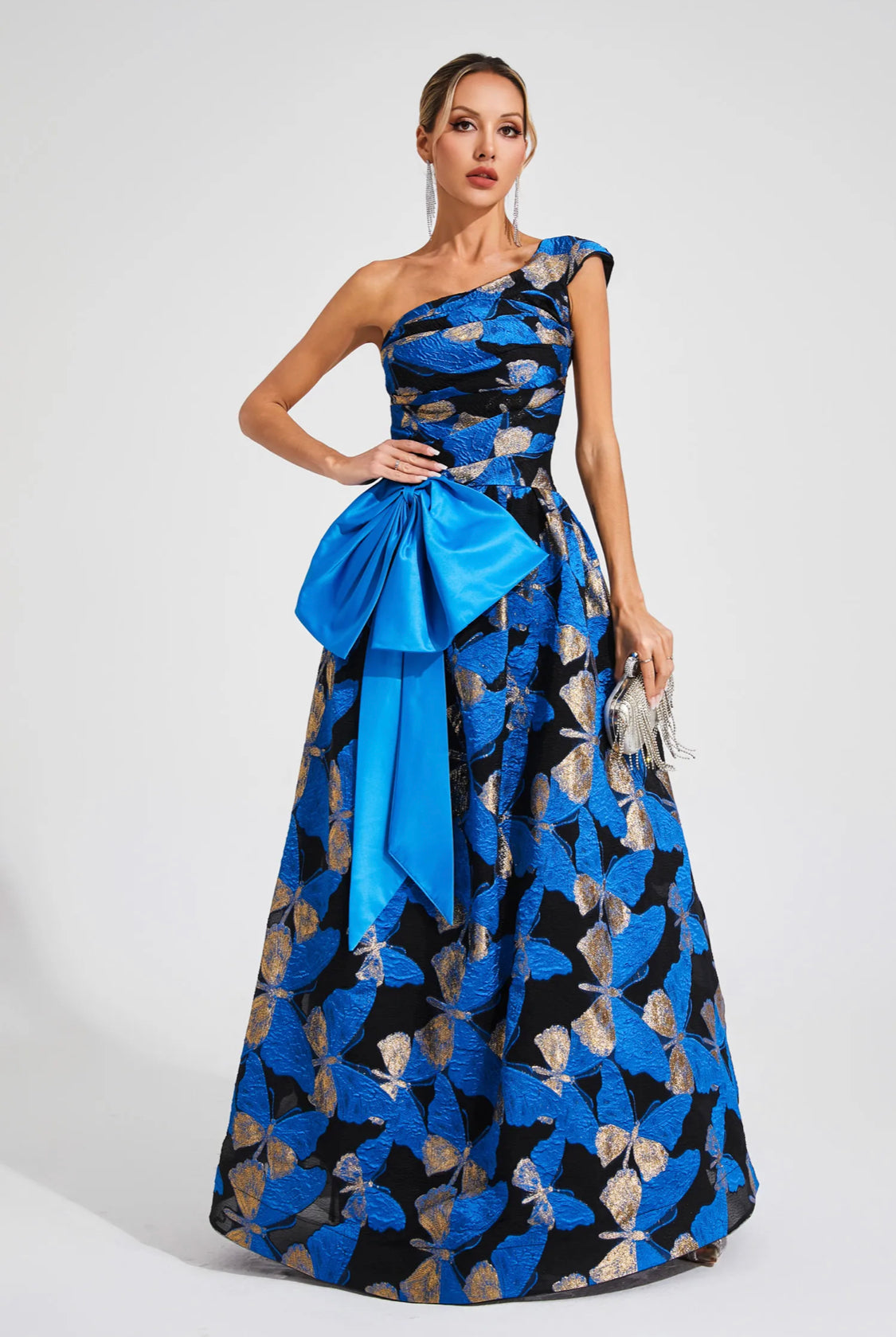 Blue Butterfly jacquard maxi dress