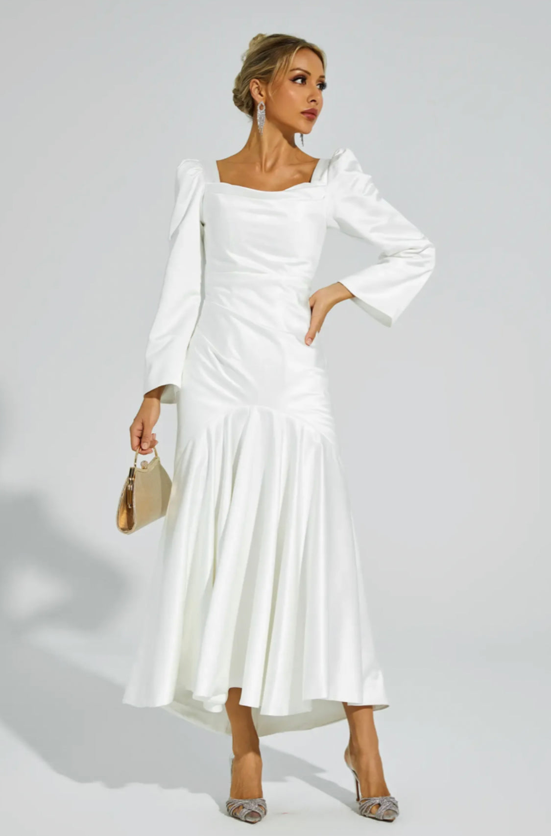 Bruno satin white midi dress