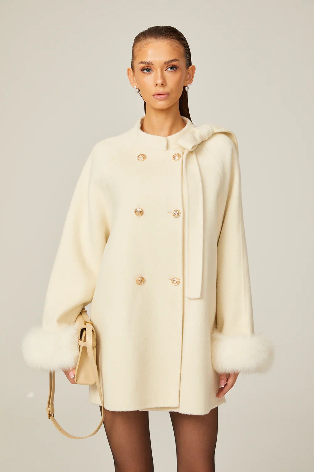 Wool fur bowknot coat