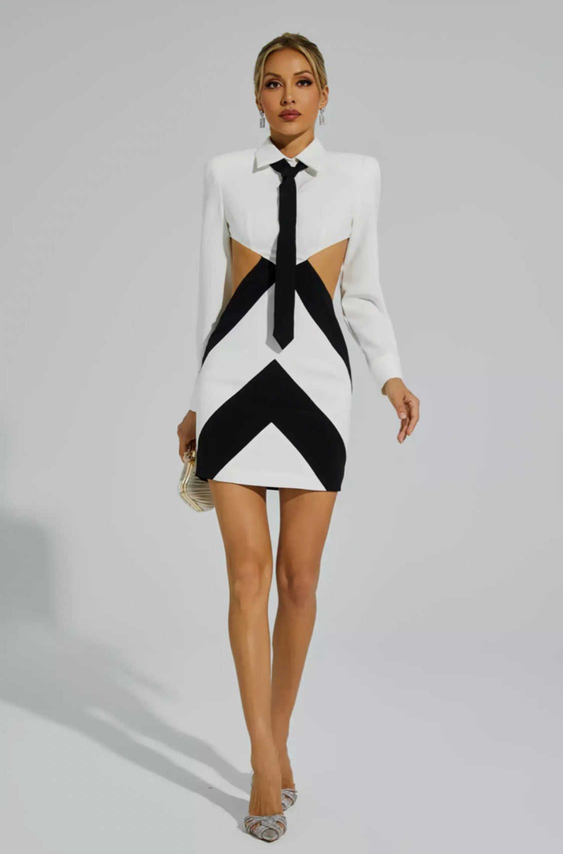 Betsy white/black cutout blazer mini dress