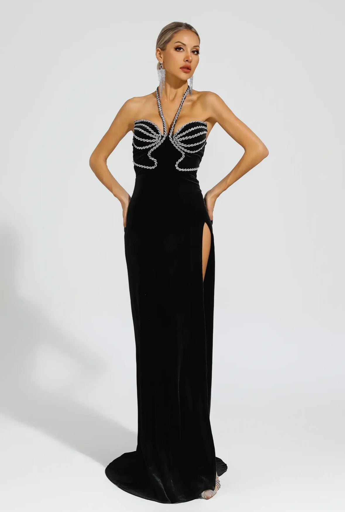 Diamond black halterneck maxi dress